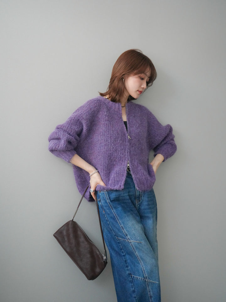[予約]MIXヤーンモヘアタッチZIPニットカーディガン/purple