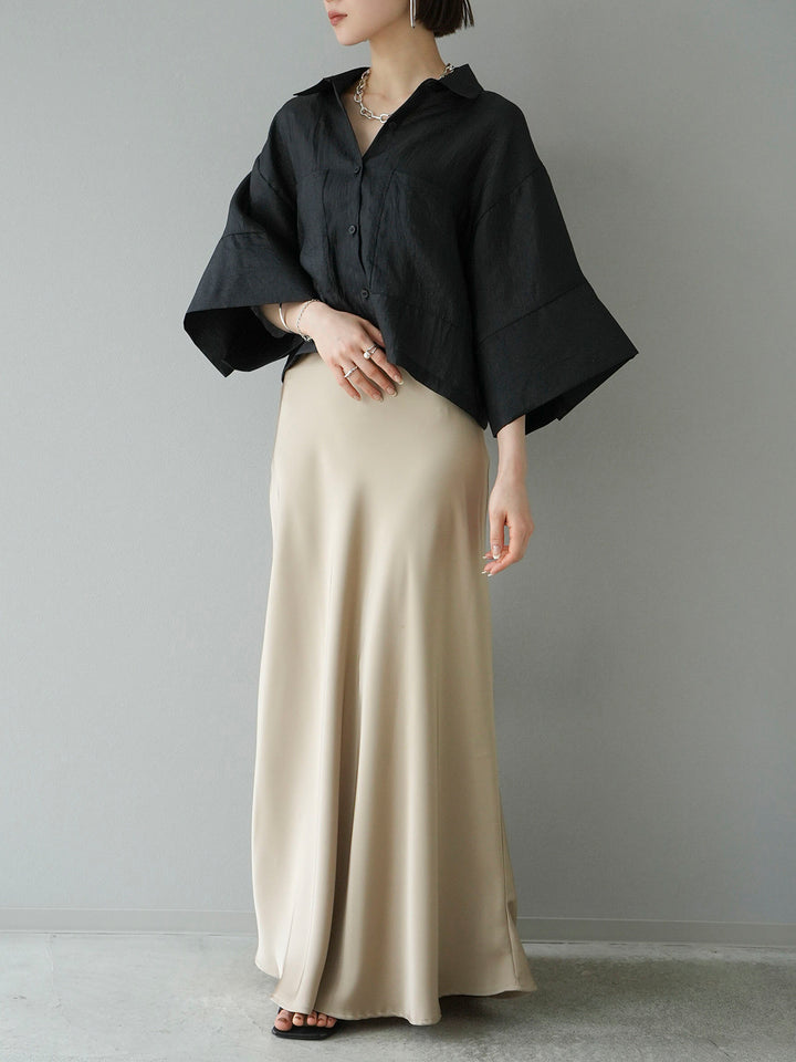 [SET] Big cuff sheer washer shirt + satin narrow skirt (2set)