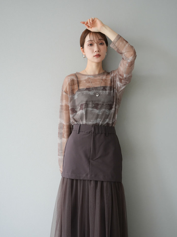 [予約]ニュアンス柄シアートップス/カーキ