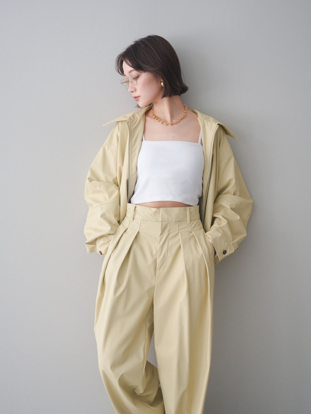 [予約]ウォッシャブルフェイクレザーバルーンジャケット/yellow