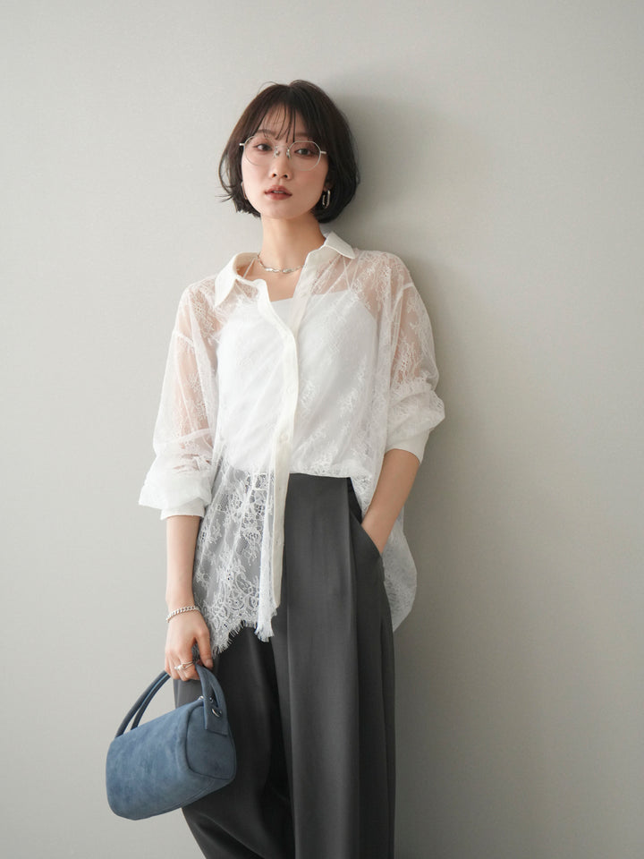 [SET]総レースボリュームスリーブシャツ+総レースボリュームスリーブシャツ(2set)