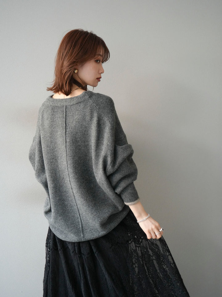 [SET]Vネック配色スリーブニットプルオーバー+選べるアクセセット(2set)