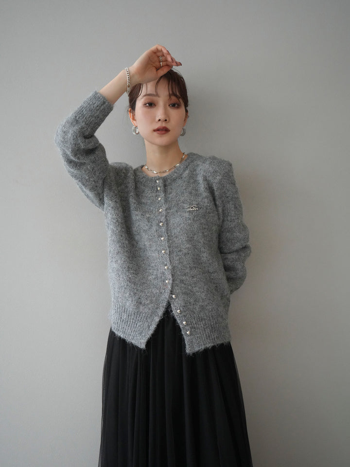 [SET]ブローチ付silverボタンミックスニットカーディガン+選べるアクセセット(2set)