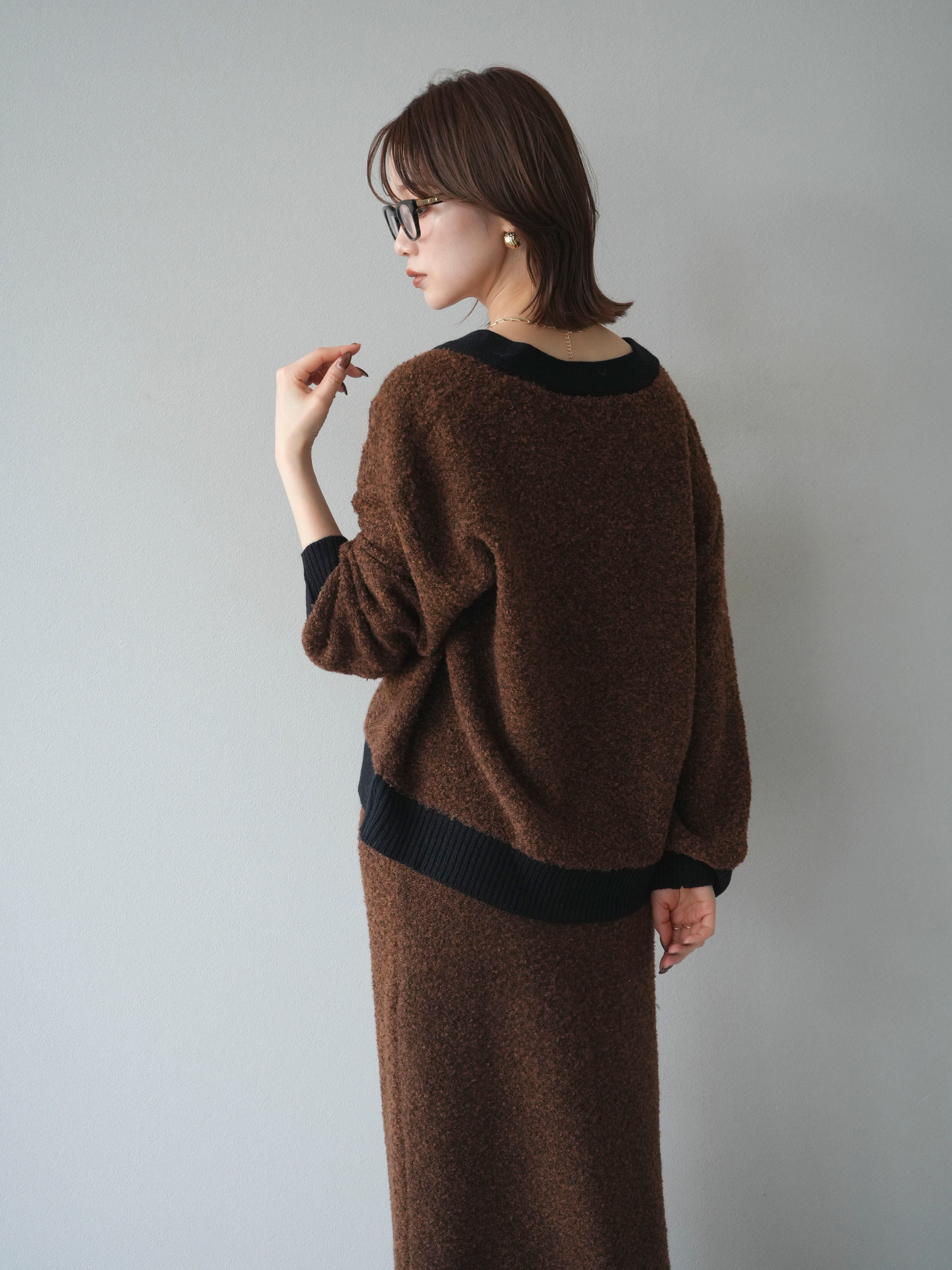 予約]ブークレバイカラーニットカーディガン/brown – Lumier