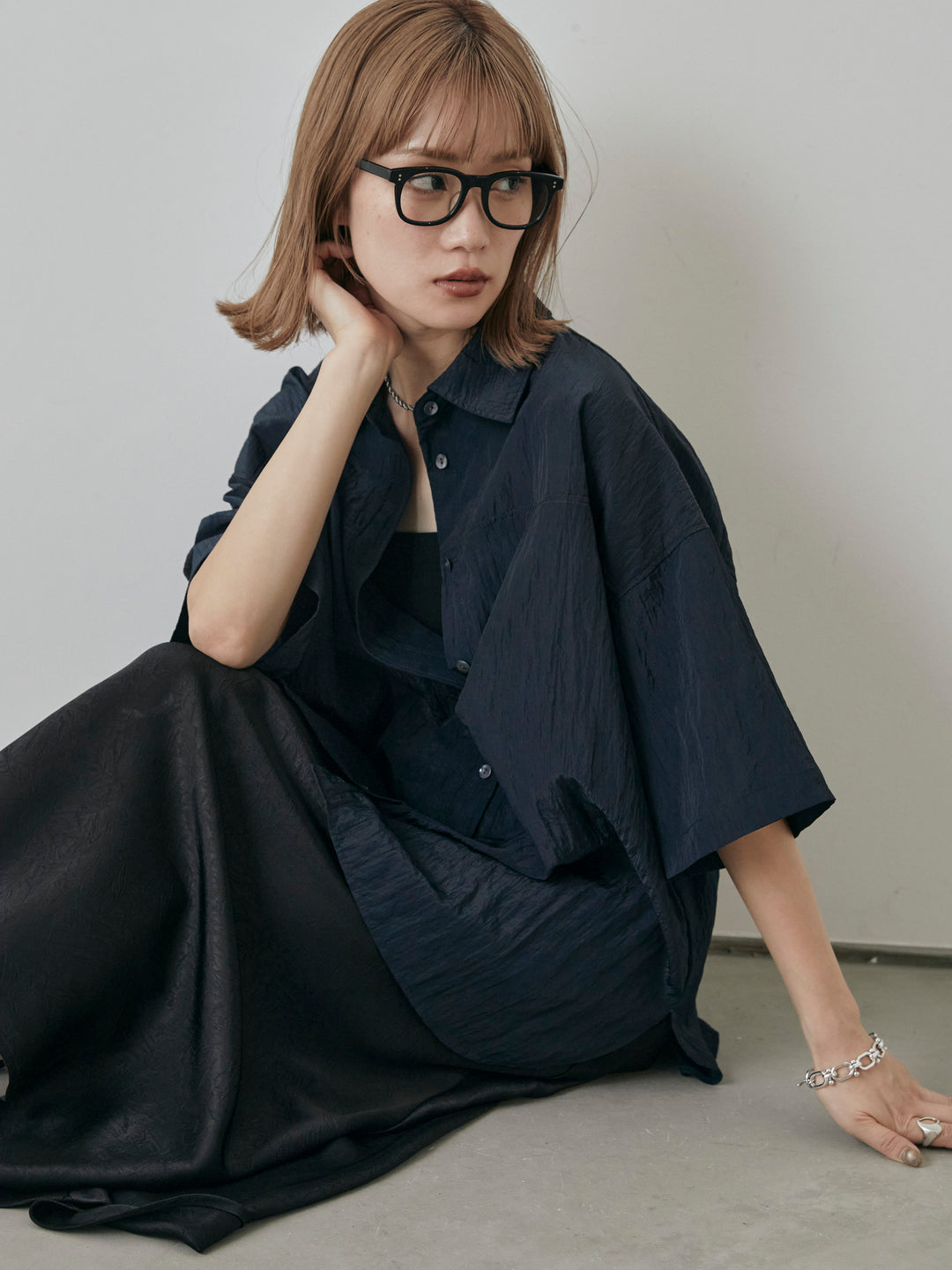 [予約]2WAYナイロンワッシャーハーフシャツ/ネイビー