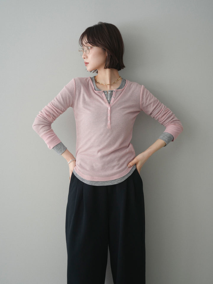 [予約]シアーリブヘンリーネックロンT/pink