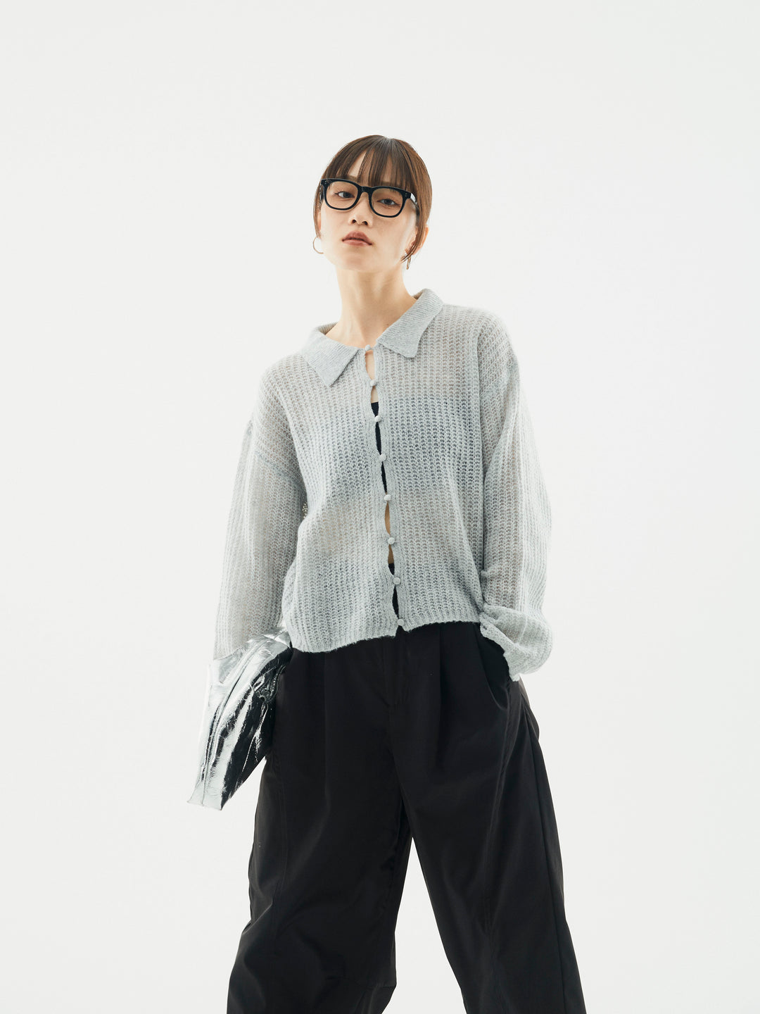 【Allure】[SET]起毛片畦編みシアーポロニット+起毛片畦編みシアーポロニット(2set)