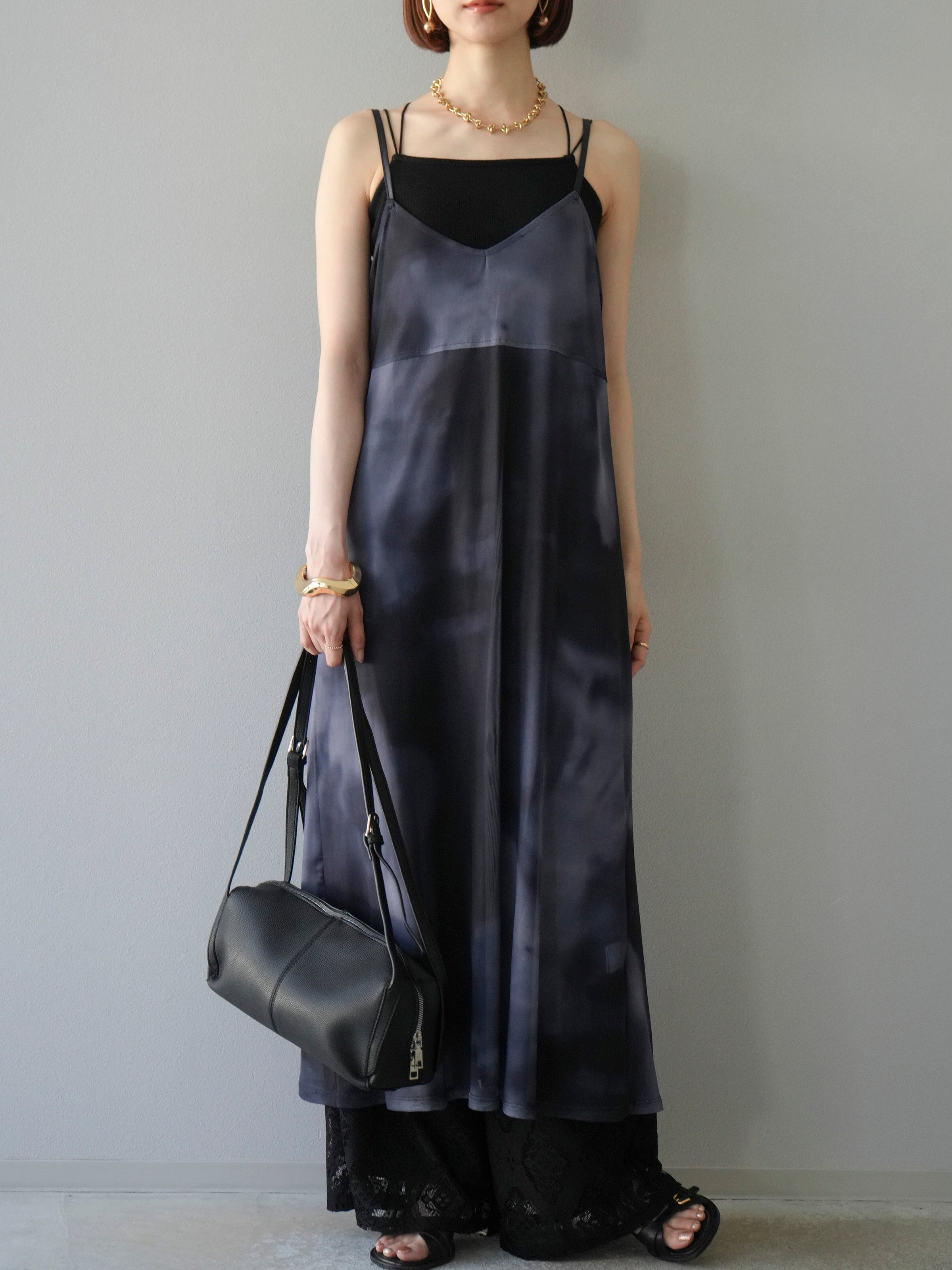 予約タイダイ柄シアーキャミワンピース/モノトーン – Lumier