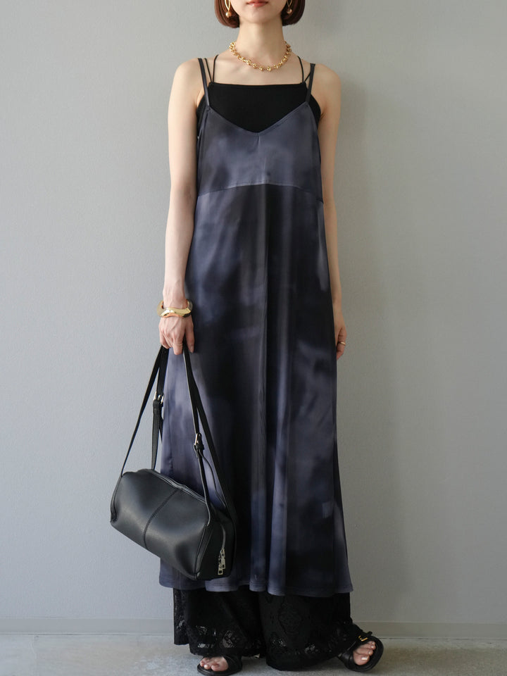 [予約タイダイ柄シアーキャミワンピース/モノトーン