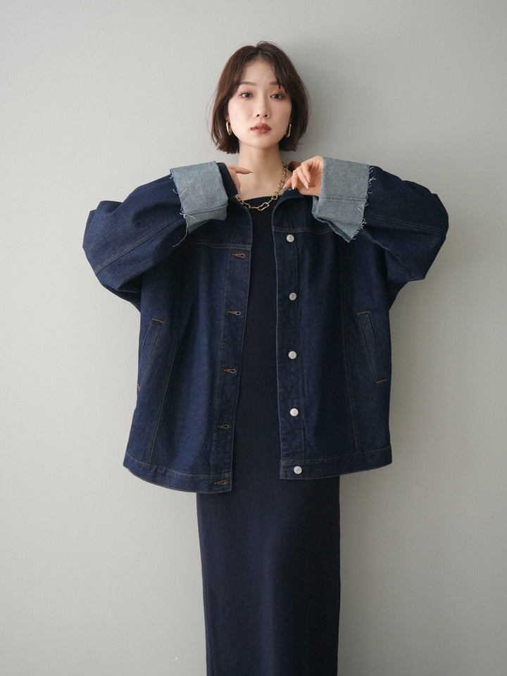 [SET]2WAYニットワンピース+コーデュロイ×デニムミドルジャケット(2set)