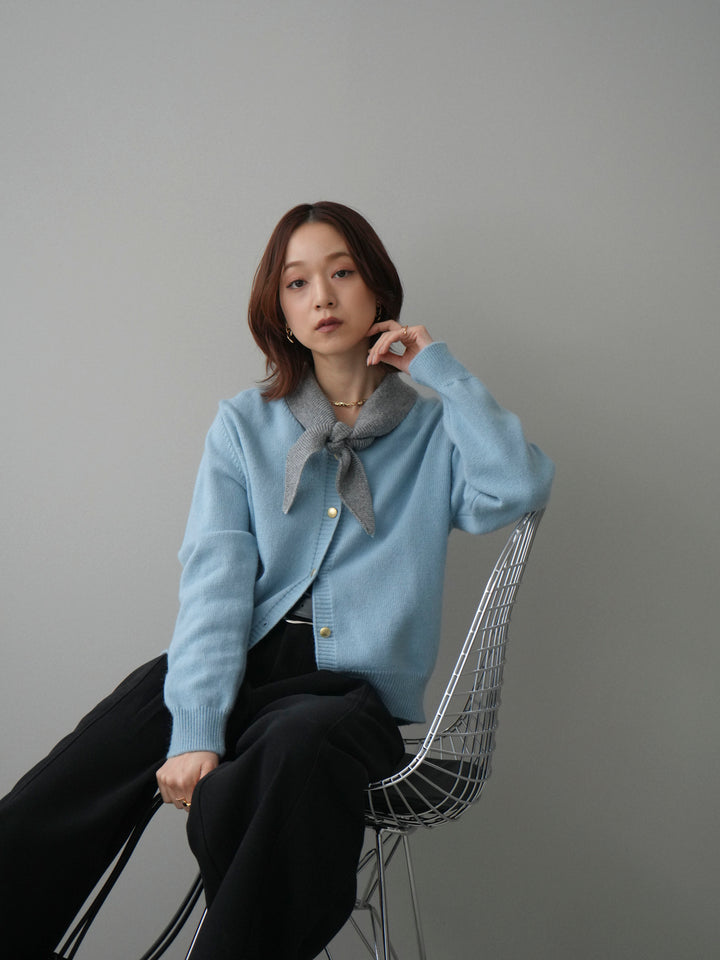 [SET]デザイン襟ニットカーディガン+ベルト付起毛コクーンパンツ(2set)