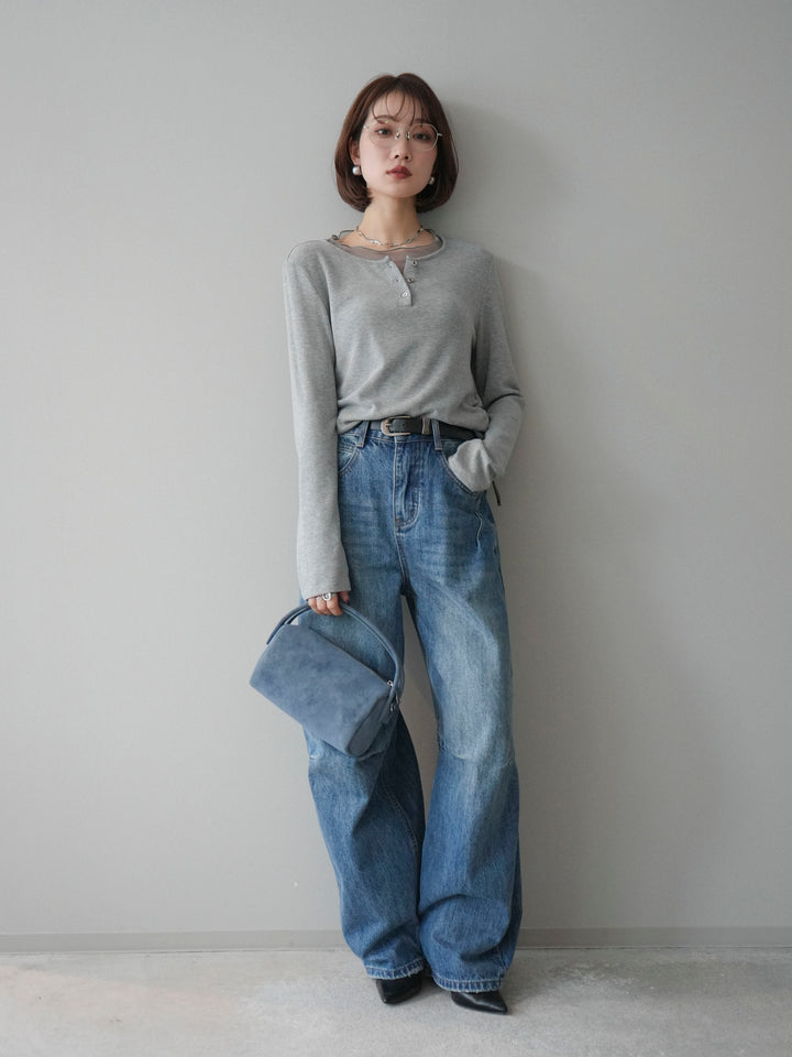 [予約]チュールレイヤードヘンリーネックカットソー/gray