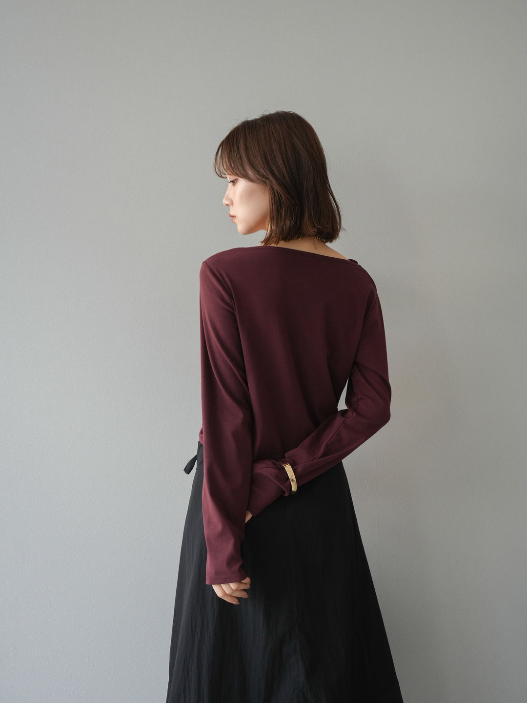 [予約]ドレープデザインカットソー/ブラウン