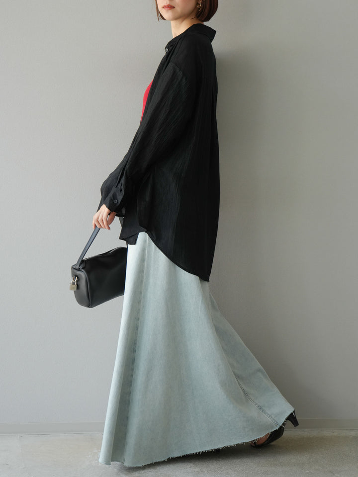 [予約]Aラインカットオフデニムスカート/ライトブルー