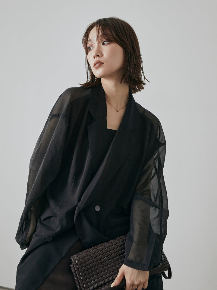 【預購】透視剪裁西裝外套/黑色