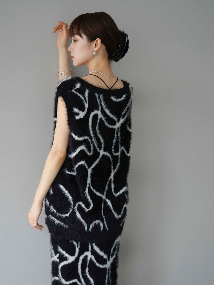 [SET] 線狀毛絨針織背心 + 線狀毛絨針織裙 (2套)