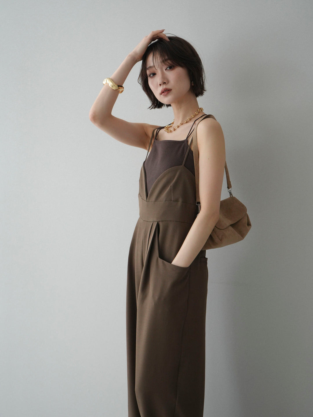 [予約]バックデザインサロペット/brown