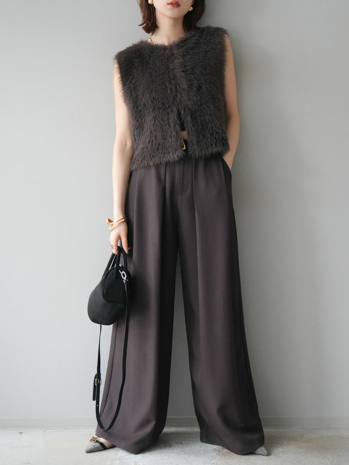 [予約]ミンクライク前後2WAYショートジレ/ブラウン