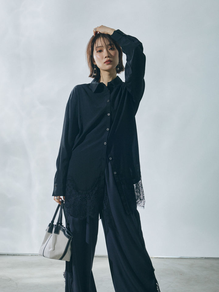 [予約]裾レースポプリンシャツ/black