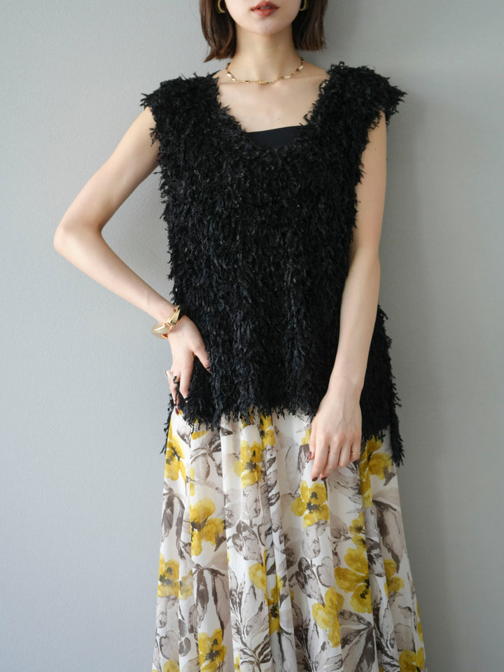 [予約]フェザーVネックベスト/ブラック