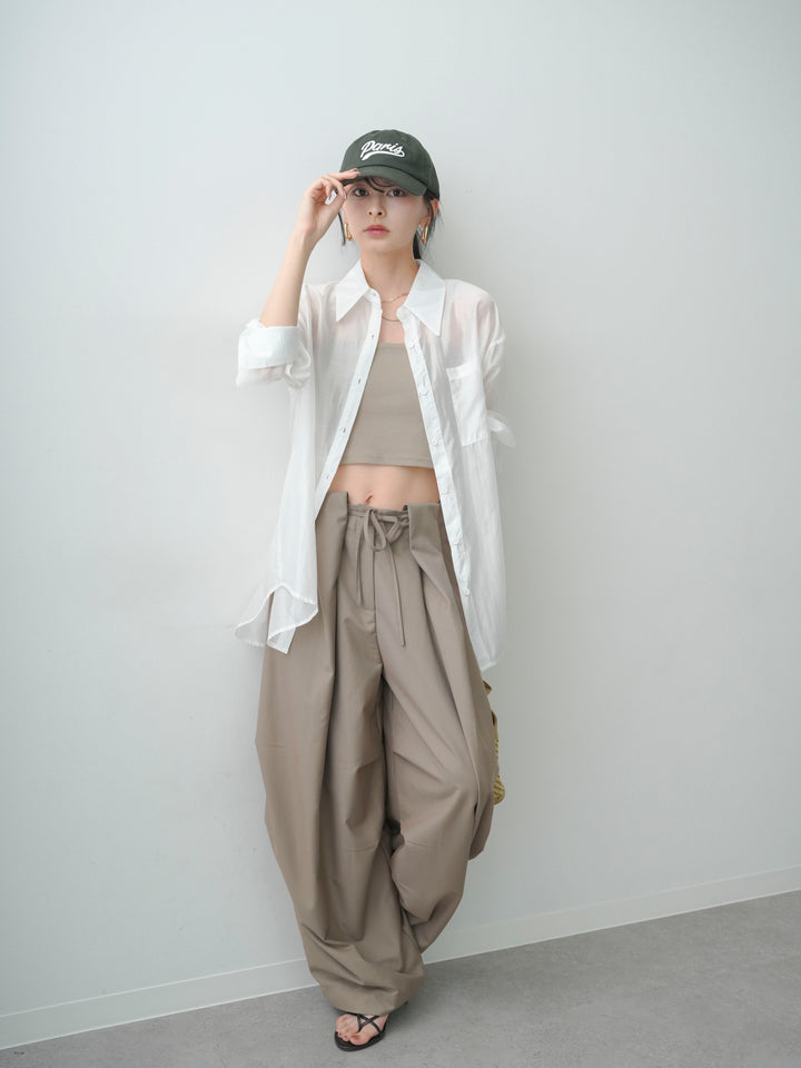 [SET]バックオープンシアーシャツ+ベルトループカーブタックワイドパンツ(2set)