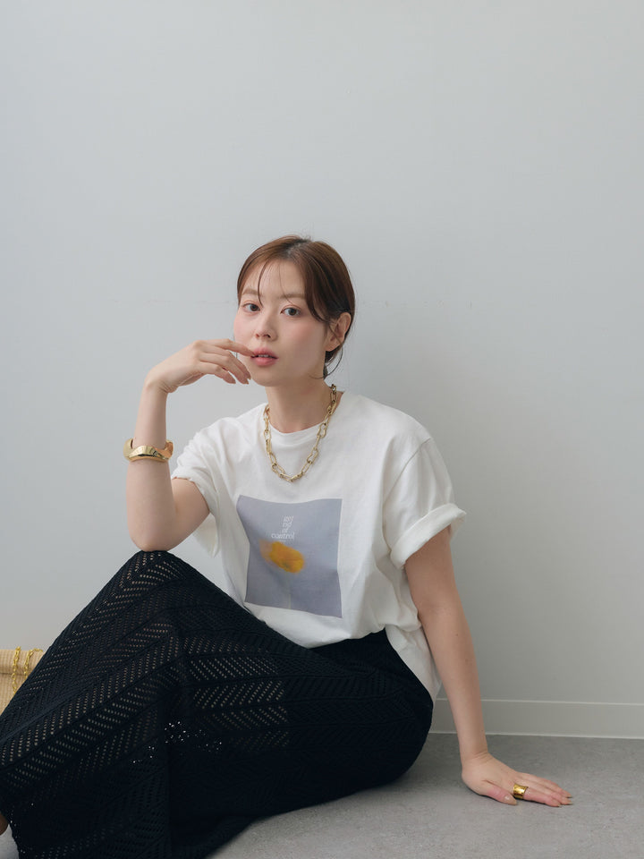 [SET]ニュアンスフローラルフォトTEE+クロシェシアーセミフレアスカート(2set)