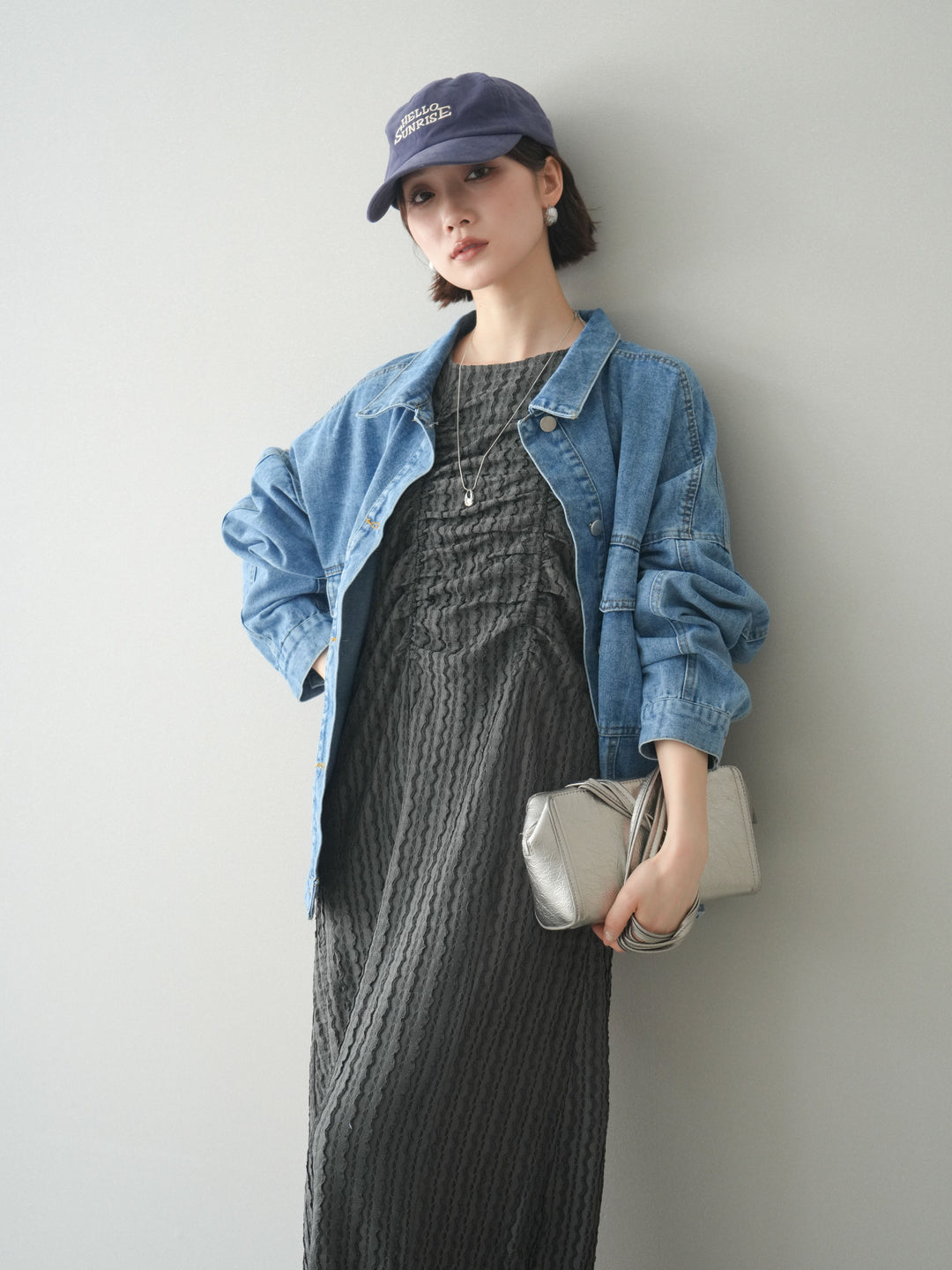 [予約]シャーリングジャガードノースリーブワンピース/gray