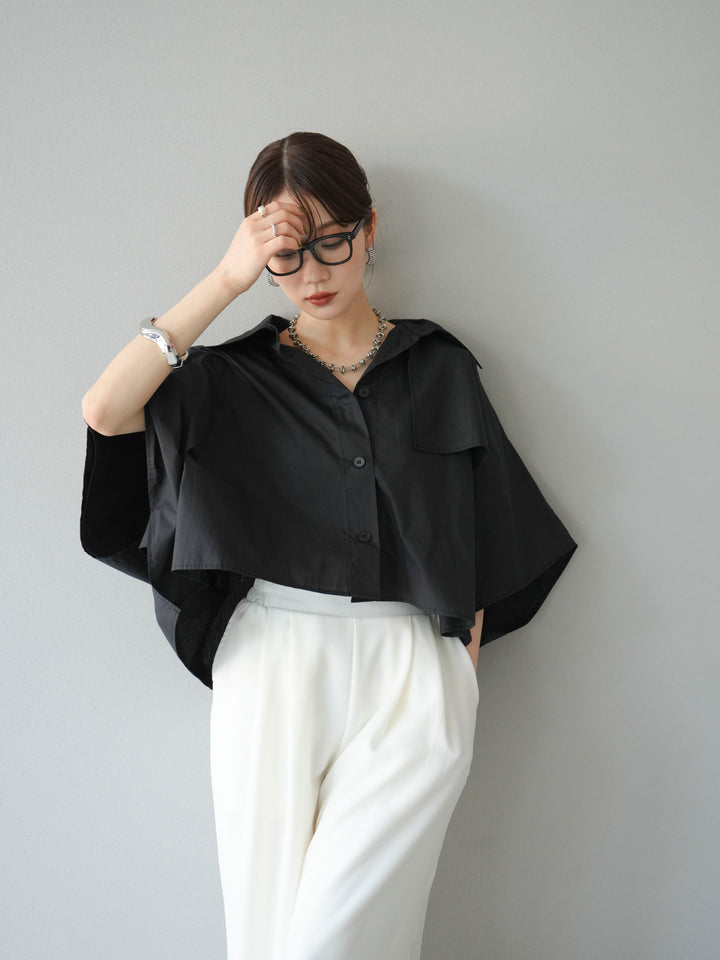 [SET]ポンチョショートシャツ+リネンライクイージーワイドパンツ(2set)