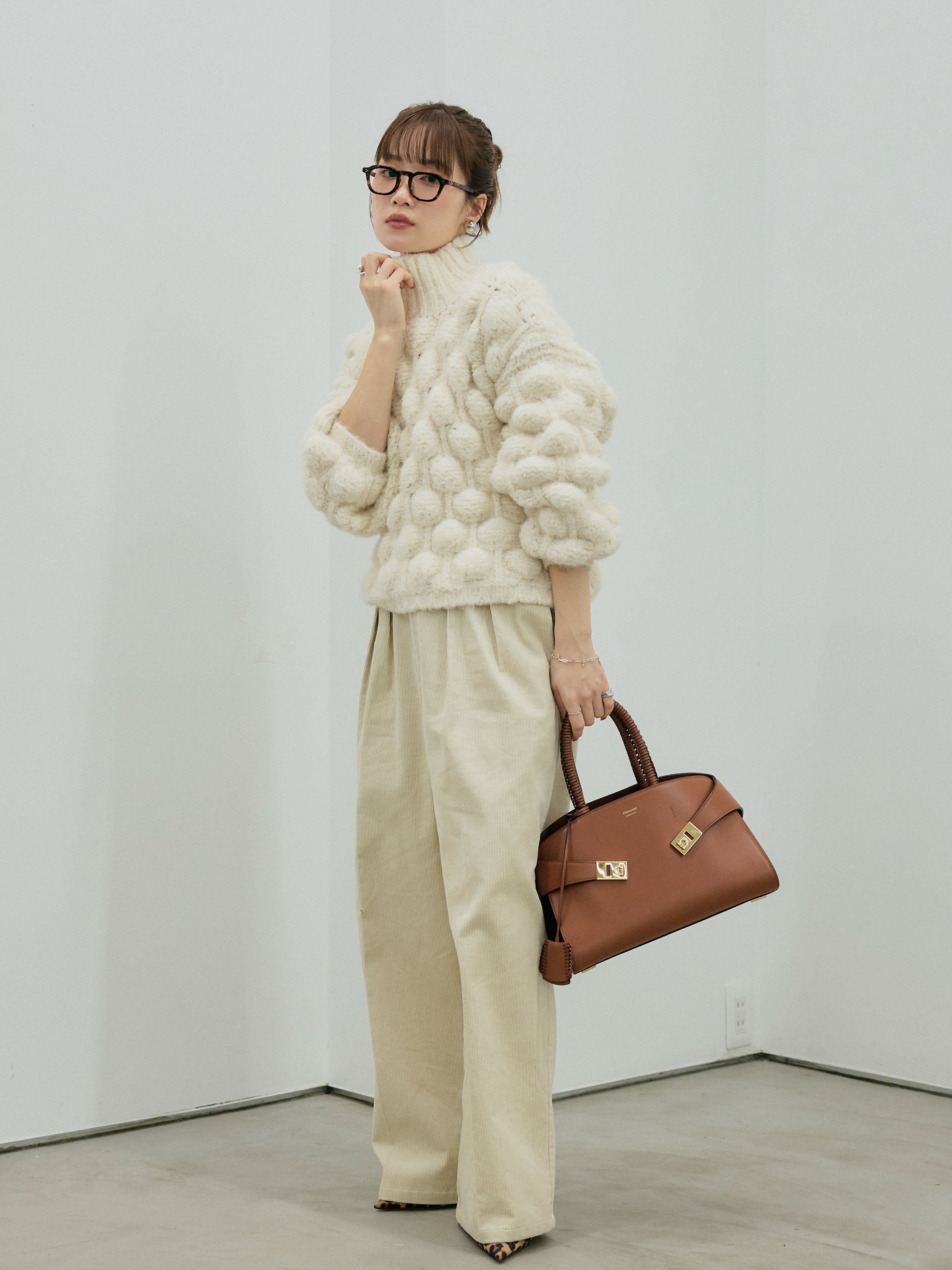 Allure】[SET]ポップコーンハイネックニットプルオーバー+コーデュロイ