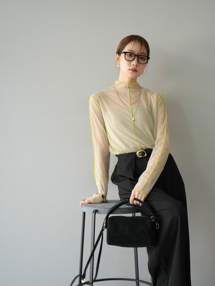 [予約]シアーパイピングカットソー/ピスタチオ×イエロー