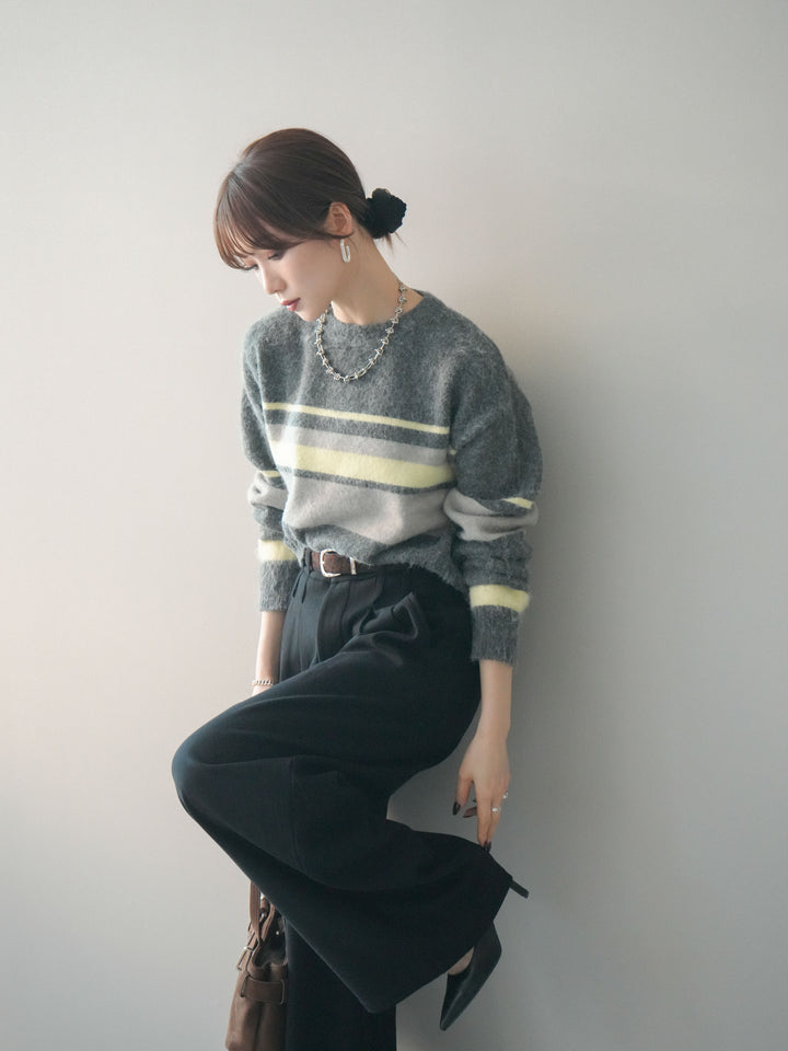 [SET]ソフトタッチボーダークロップドニットプルオーバー+選べるアクセセット(2set)