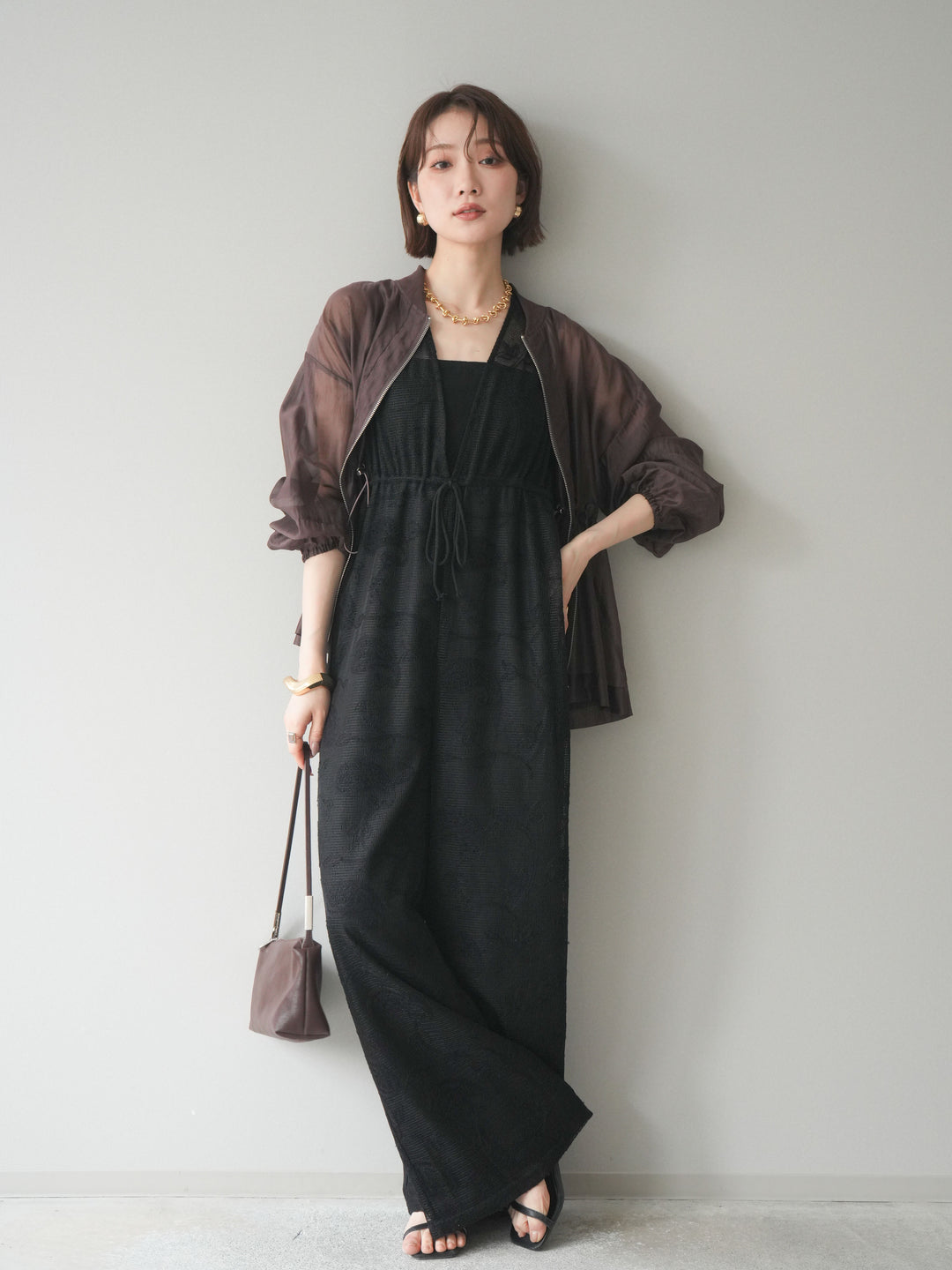 [SET]レース刺繍サロペット+ドロストシアーブルゾン(2set)