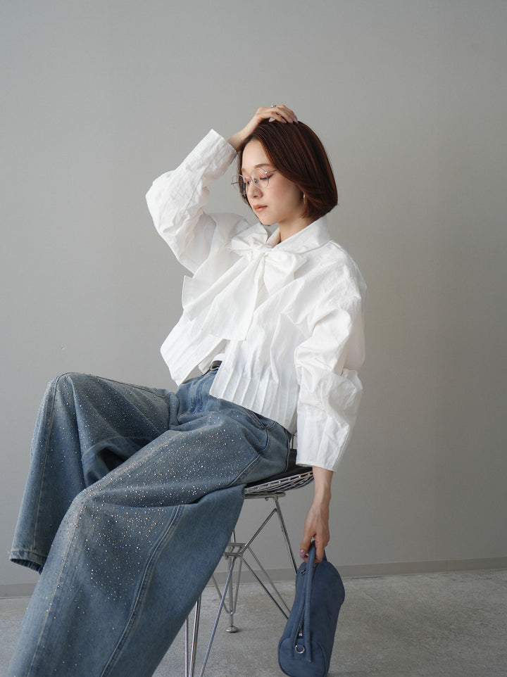 [SET]ボウタイ裾プリーツライトジャケット+ボウタイ裾プリーツライトジャケット(2set)