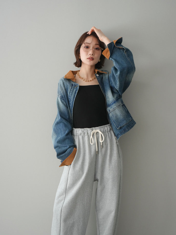 [予約]コーデュロイ×デニムショートカバーオール/blue