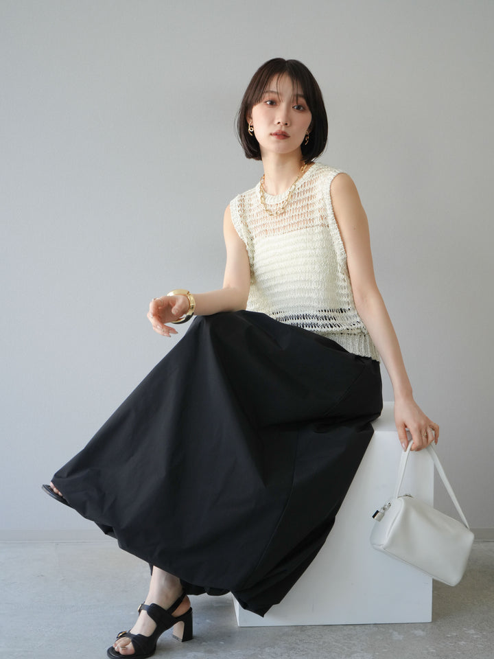 [予約]ミックスヤーン透かし編みニットタンクトップ/アイボリー