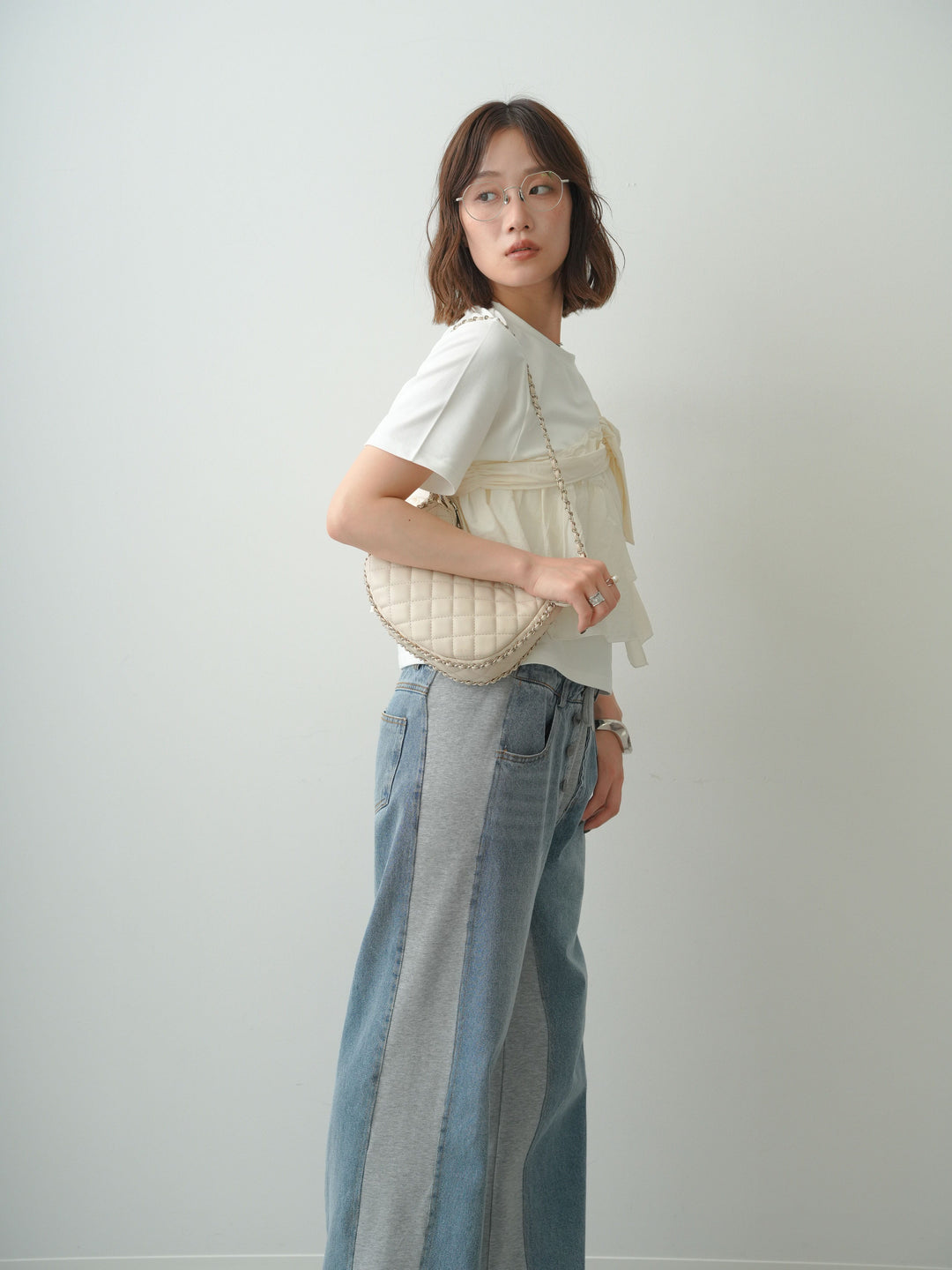 [SET]ナイロンドッキングツイストTEE +デニム切替スウェットパンツ(2set)