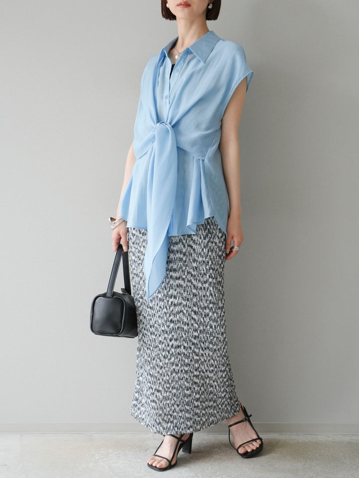 [SET]フロントタイシアーブラウス+マルチカラーランダムプリーツタイトスカート(2set)