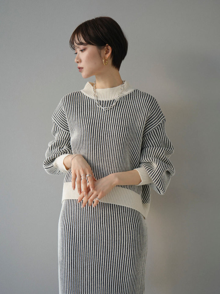 [Pre-order] Color-coordinated striped ribbed knit pullover/ivory