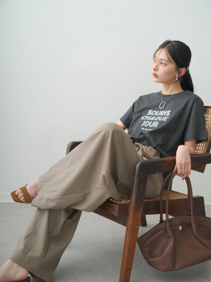 【套裝】Logo刺繡T卹+皮帶環彎腰闊腿褲（兩件套）