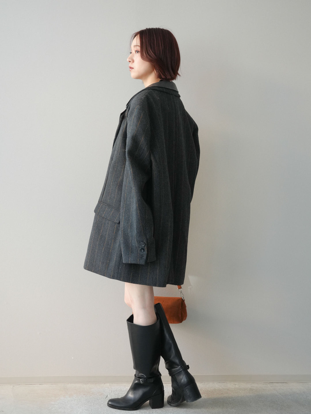 [SET]襟付きブークレミニワンピース+レイヤードデザインツイードテーラードジャケット(2set)