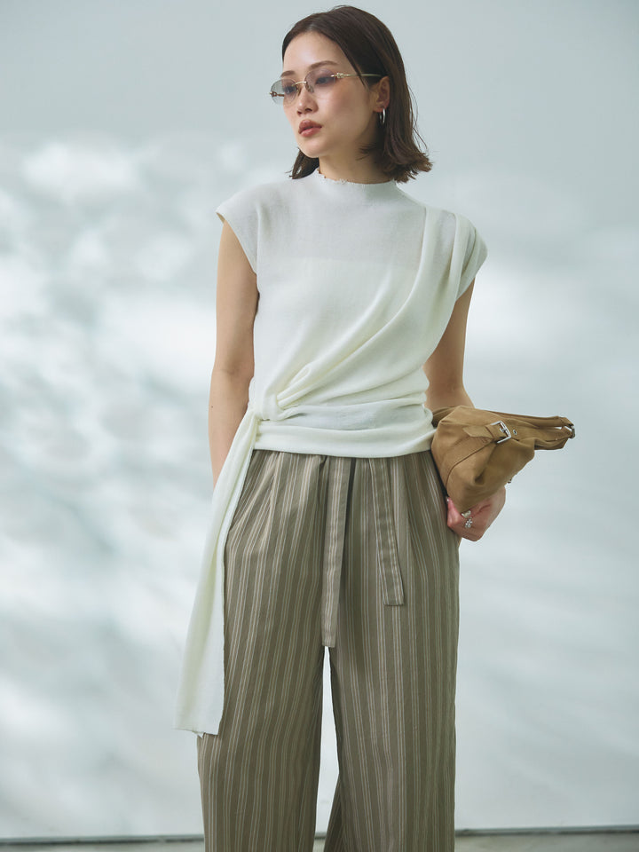 【Allure】[SET]サイドベルトボトルネックノースリーブニットトップス+サイドベルトボトルネックノースリーブニットトップス(2set)