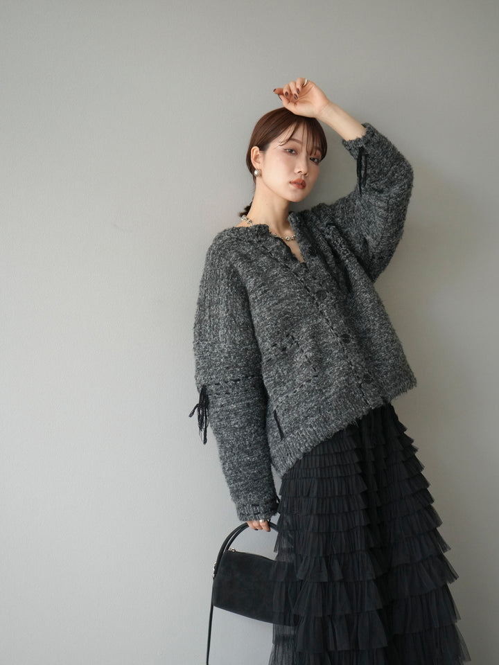 [予約]ハンドステッチデザインニットカーディガン/ブラック