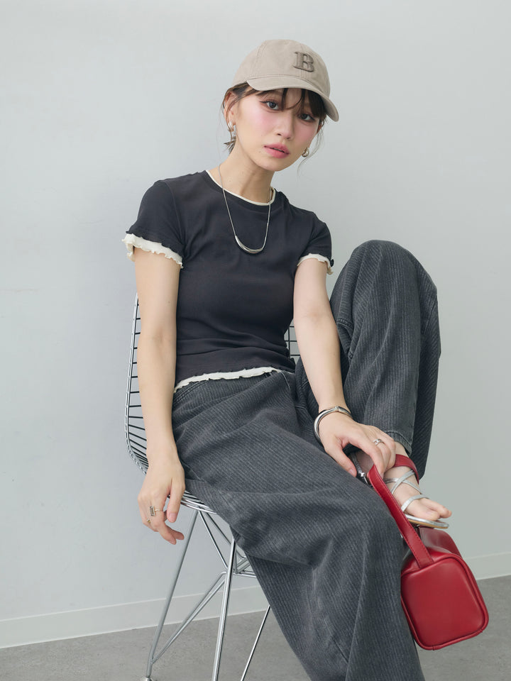 [SET]メロートリムレイヤードTEE+ニュアンスウォッシュカーブデニム(2set)