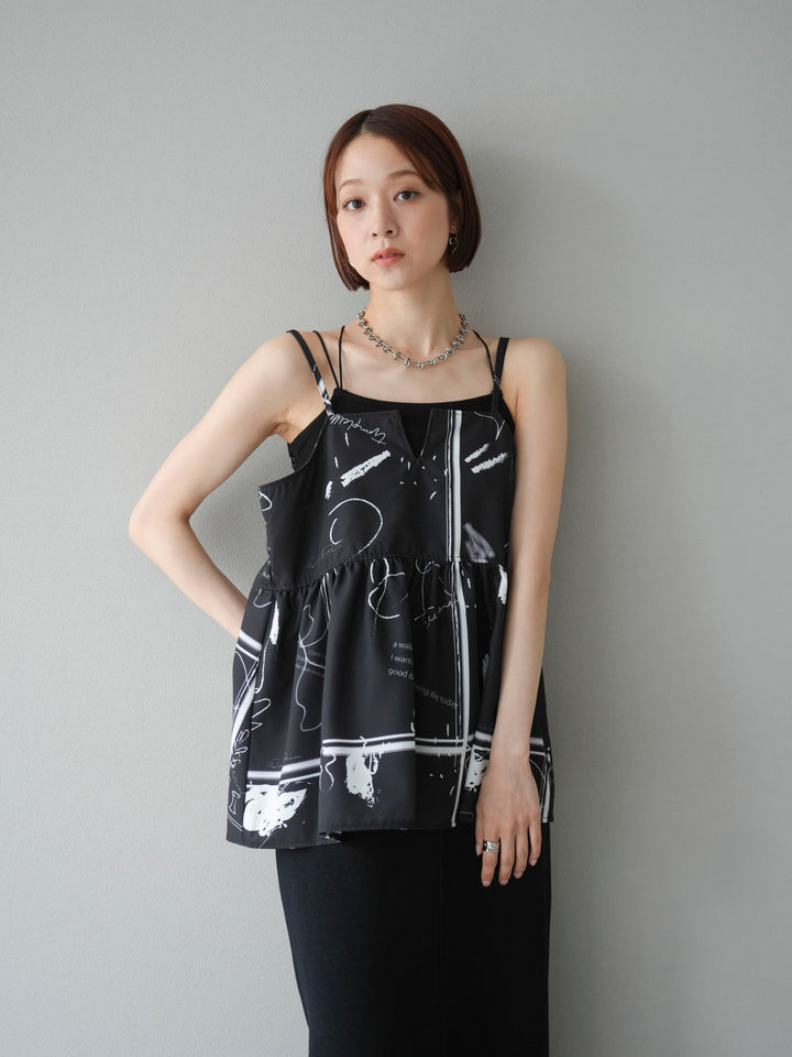 [予約]ペイント柄キャミソール/ブラック