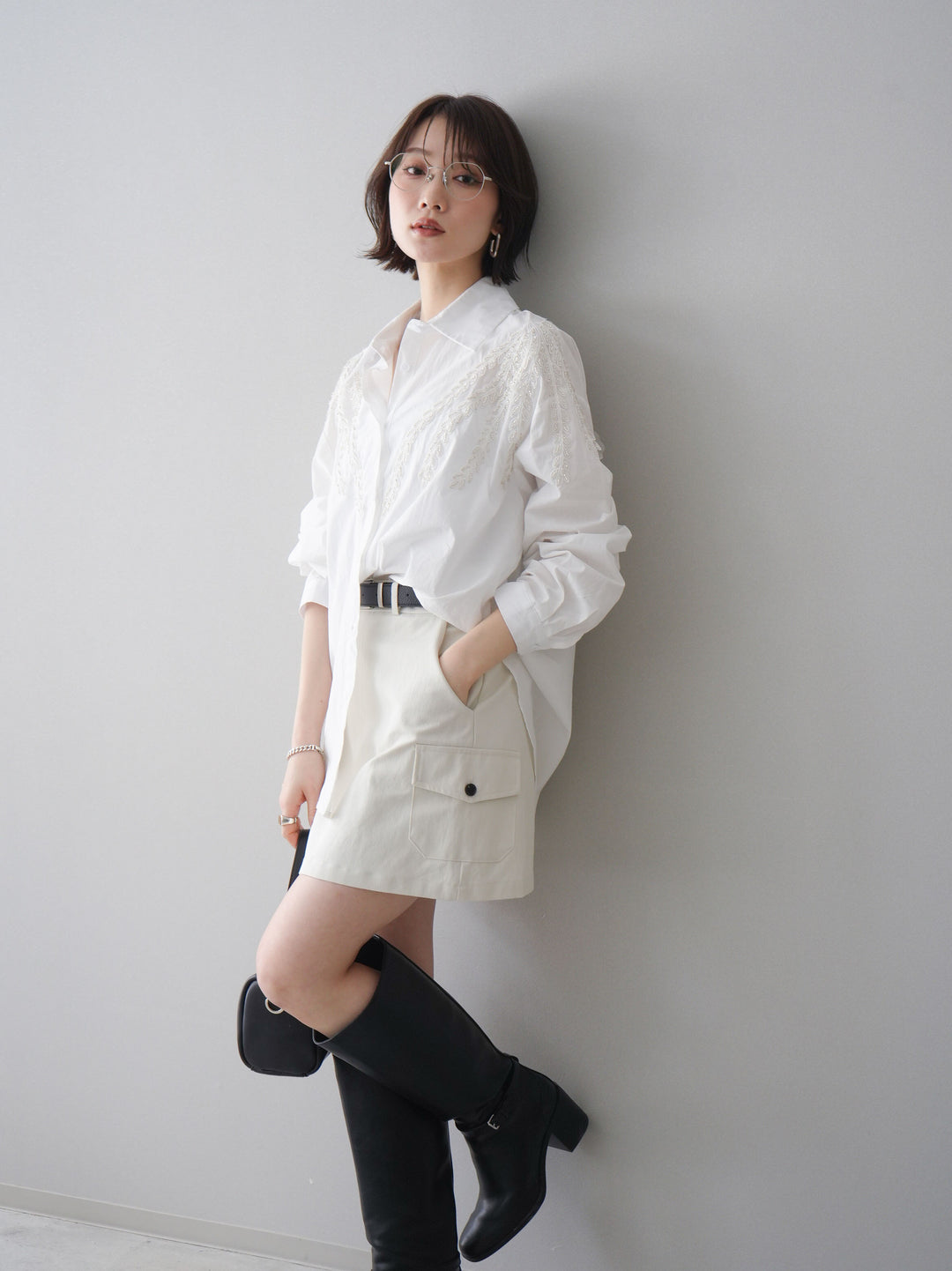 [SET]ビーズ刺繍デザインシャツ+選べるアクセセット(2set)