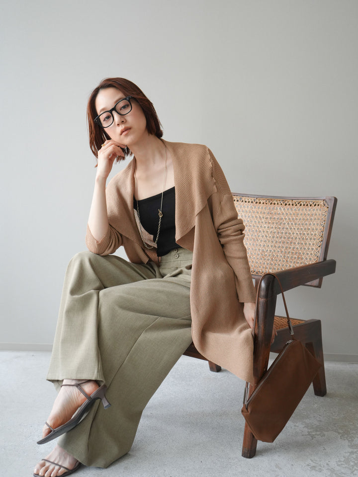 【預購】垂褶羅紋針織長裙 / 米色