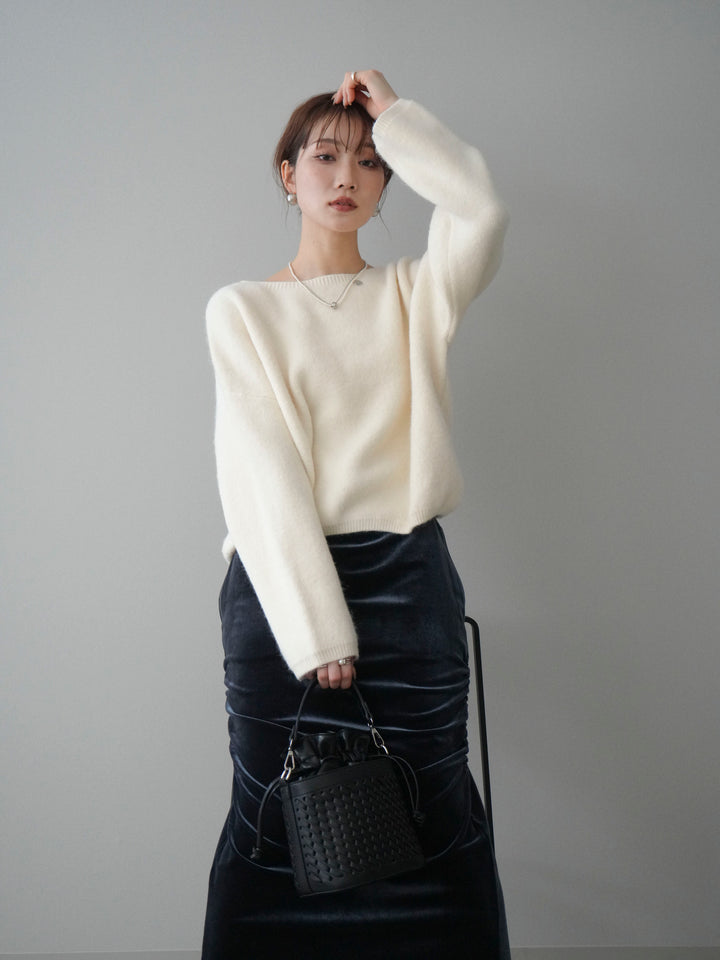 [予約]アンゴラタッチボートネッククロップドプルオーバー/ivory
