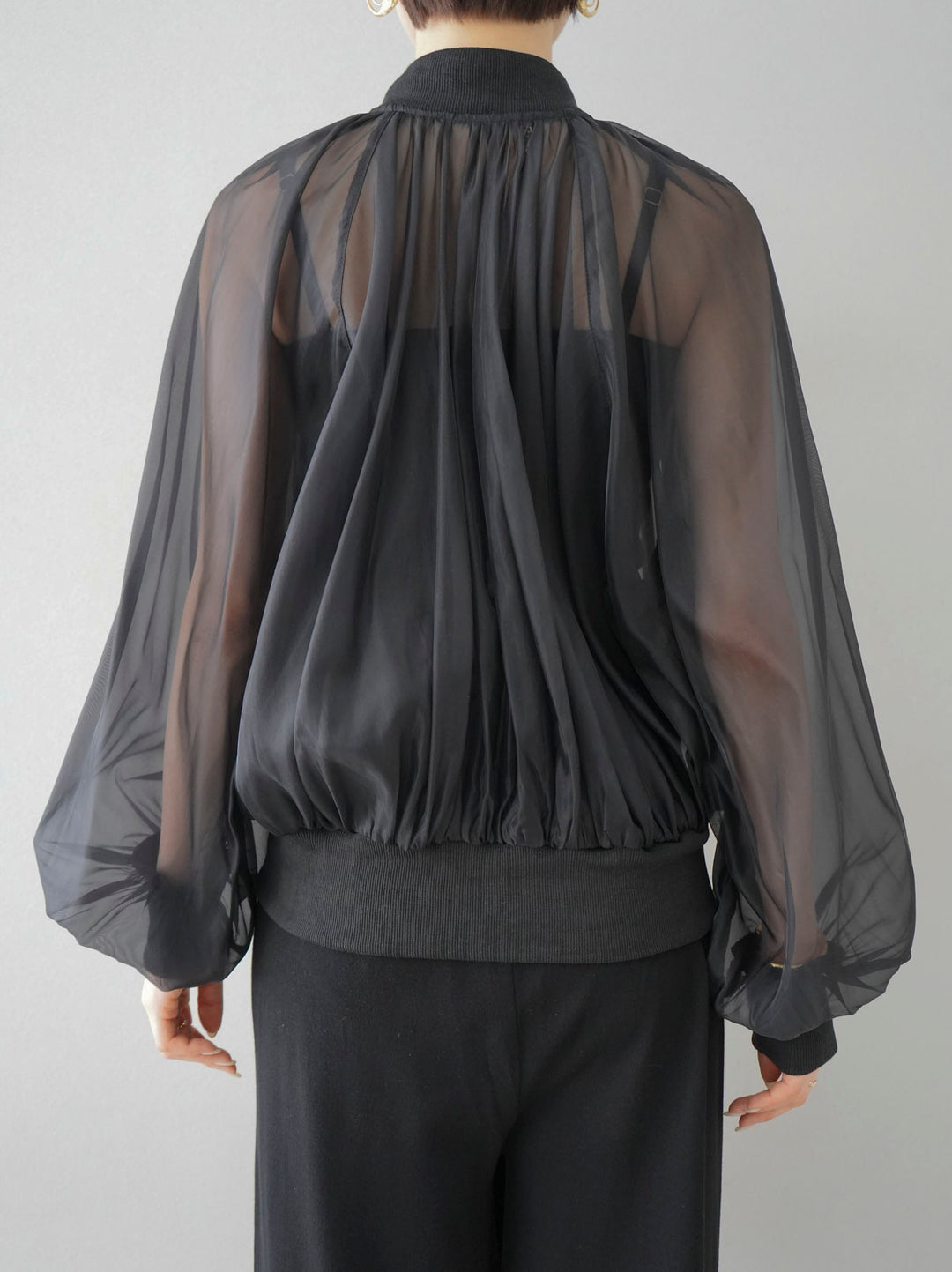 [預訂] 透明紗羅紋外套/黑色