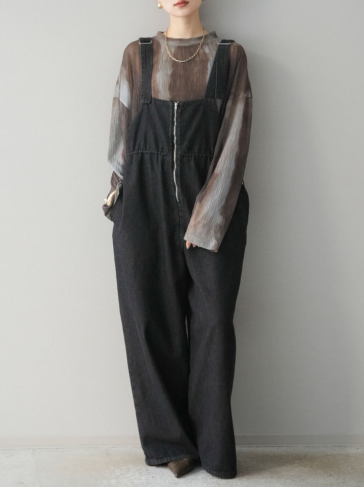 [預訂] 水彩圖案薄紗上衣/棕色