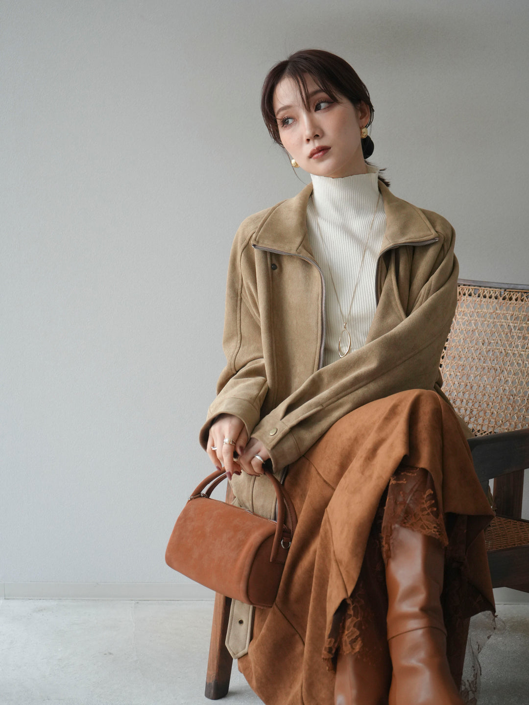 [予約]スエードライダースミドルジャケット/beige